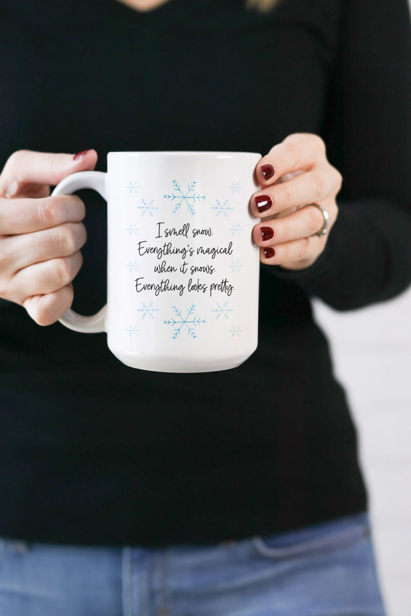 I smell snow. Everything's magical when it snows. Everything looks pretty.   This is the perfect mug for anyone who loves all things Gilmore Girls! 