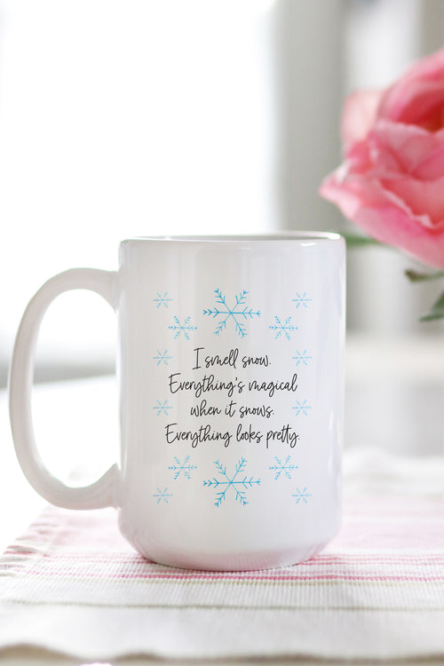 I smell snow. Everything's magical when it snows. Everything looks pretty.   This is the perfect mug for anyone who loves all things Gilmore Girls! 