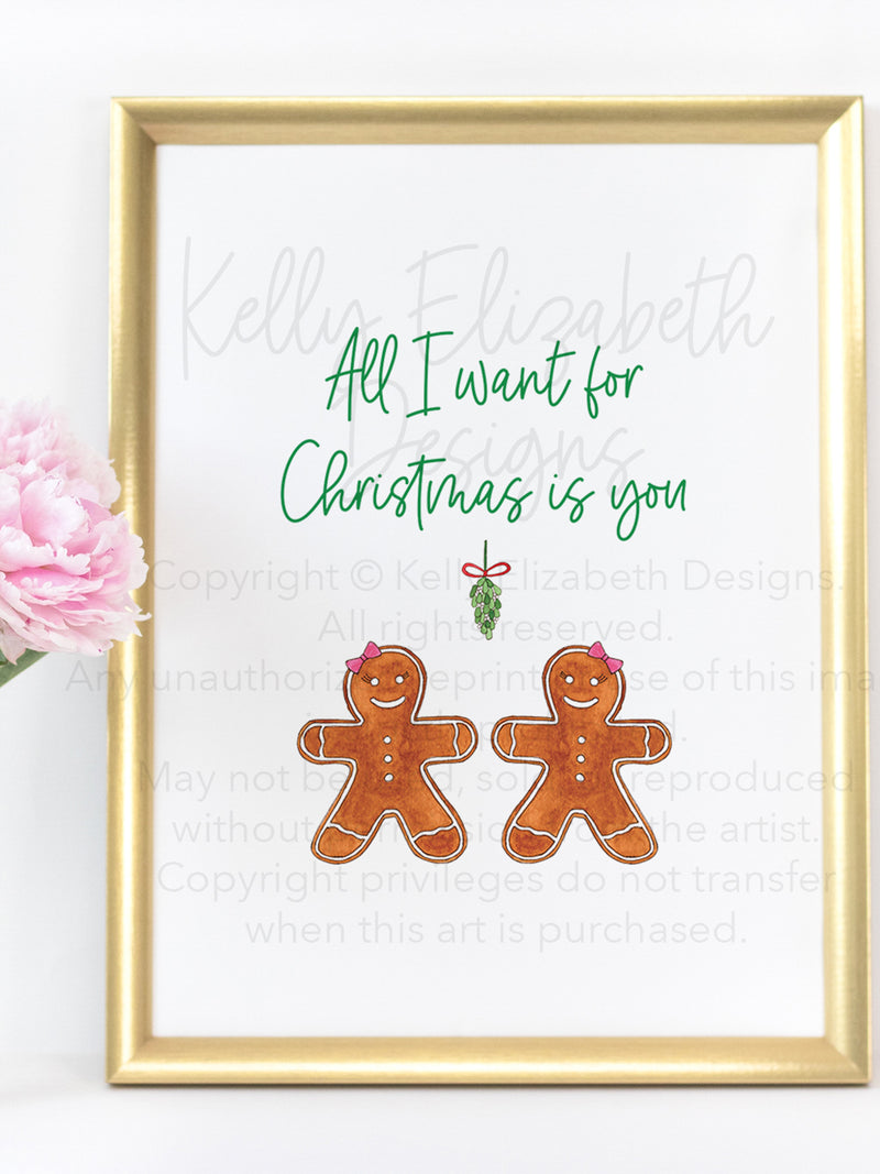 All I Want For Christmas Is You LGBTQ Lesbian Couple Art Print
