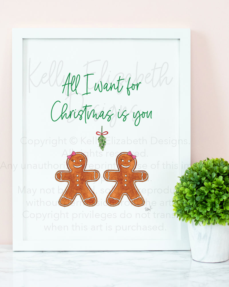 All I Want For Christmas Is You LGBTQ Lesbian Couple Art Print