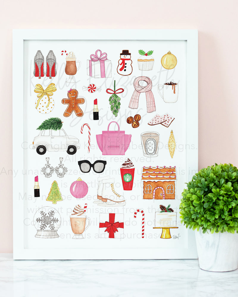 Christmas Watercolor Art Print