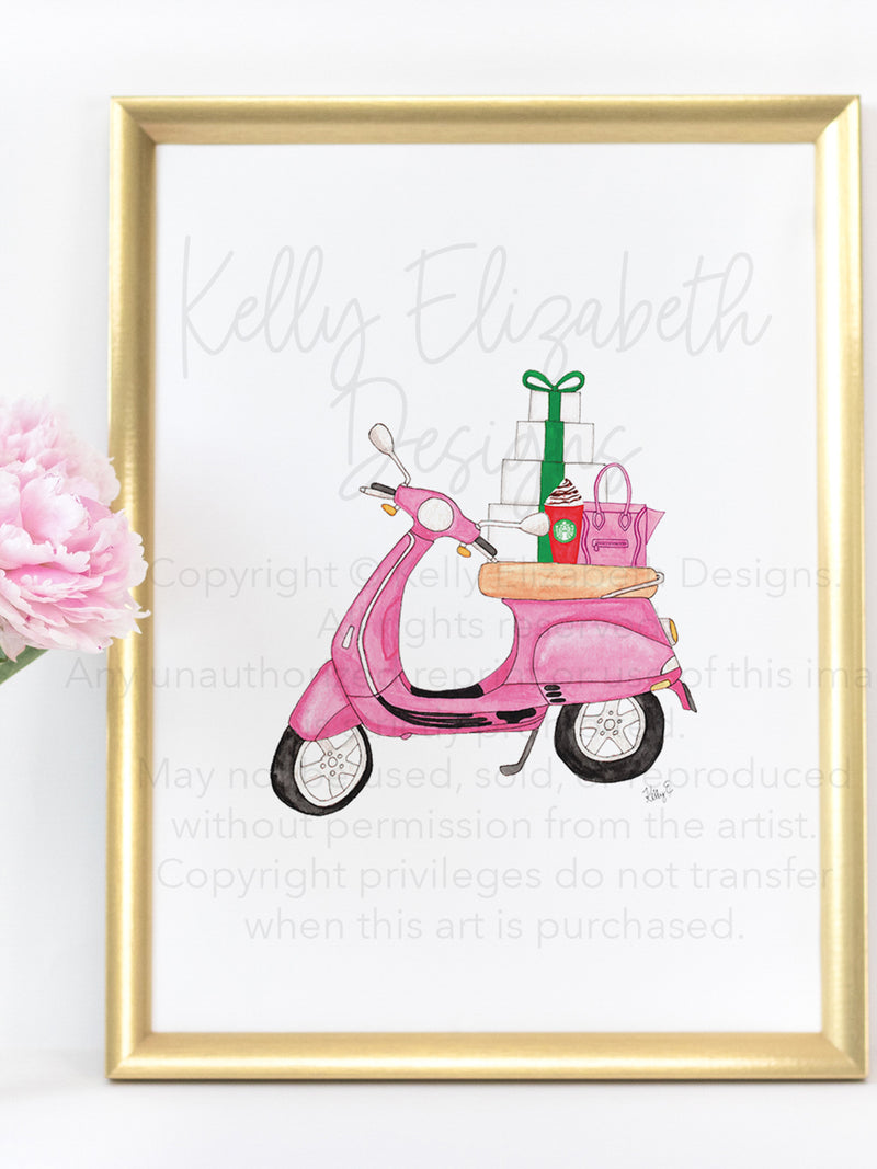 Christmas Scooter Art Print