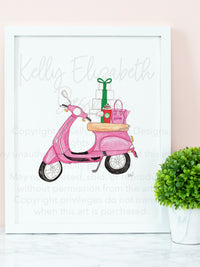 Christmas Scooter Art Print