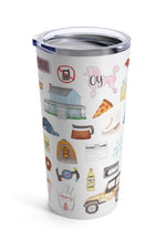 Gilmore Girls tumbler. Luke's diner sign, Sookie's chef jacket, the Stars Hollow Gazebo and town sign, the Dragonfly Inn, poptarts, bop it, Yale, Kim's Antiques, Paul Anka, the love rocket, Luke's hat, the feather hammer, the Jeep, oy with the poodles already, and many more favorites