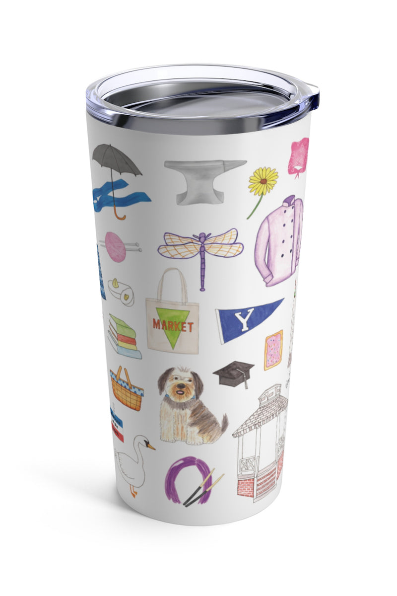 Gilmore Girls tumbler. Luke's diner sign, Sookie's chef jacket, the Stars Hollow Gazebo and town sign, the Dragonfly Inn, poptarts, bop it, Yale, Kim's Antiques, Paul Anka, the love rocket, Luke's hat, the feather hammer, the Jeep, oy with the poodles already, and many more favorites