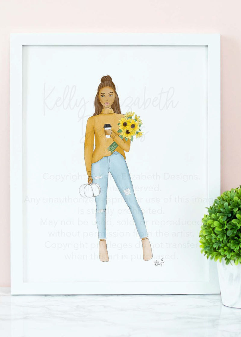 Golden Fall Girl Art Print