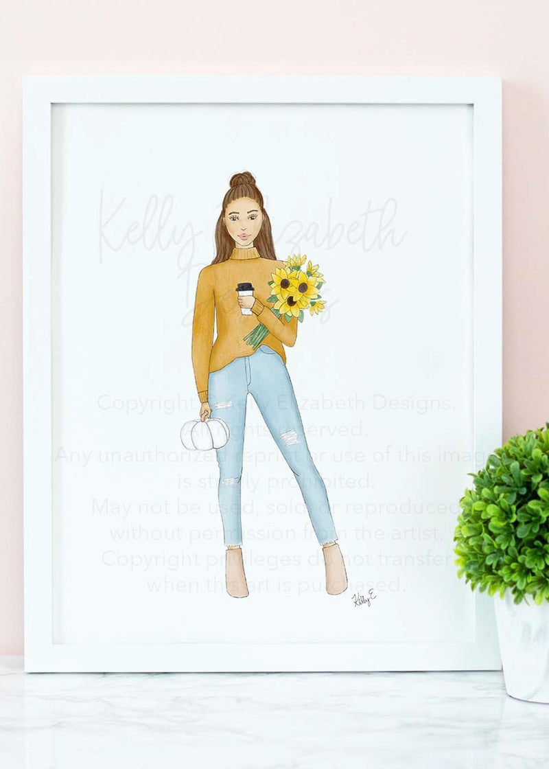 Golden Fall Girl Art Print