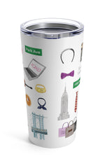 Gossip Girl Mug. The new queen headband, Chuck's purple bow tie and ring, St. Jude tie, Constance Billard neck tie, Inside by Anonymous, shopping bags, Chuck's gift for Blair, Serena's mugshot letter board, the key to the pool, Lily's ankle monitor, Bethesda fountain, a paper snowflake from Serena's Christmas gift to Dan, Dan's short story, a Kiss on the Lips party invitation, Jenny's sewing machine, Monkey's collar, Lincoln Hawk, Dorota's uniform headband, the Manhattan bridge
