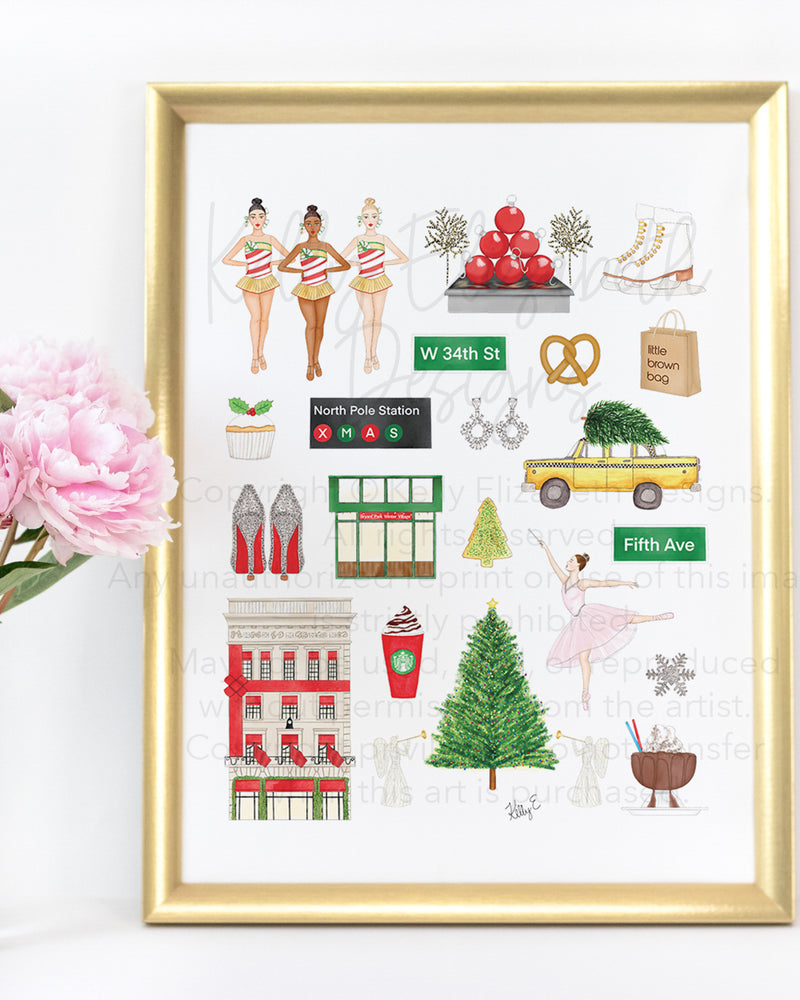 New York City NYC Christmas Art Print