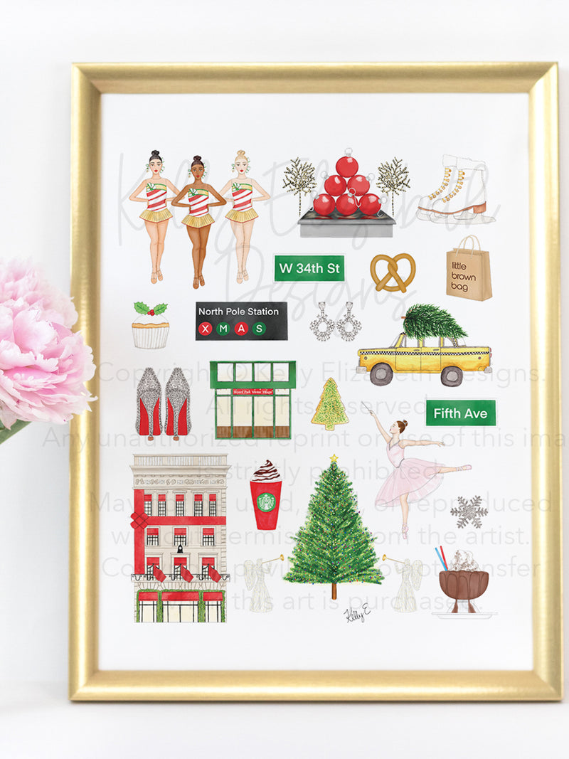 New York City NYC Christmas Art Print