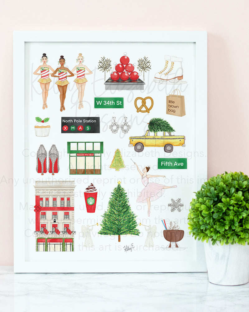 New York City NYC Christmas Art Print