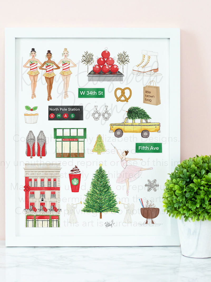 New York City NYC Christmas Art Print
