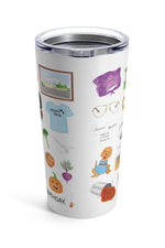 The Office tumbler. Prison Mike's bandana, the guide to Throwing a Garden Party, Pam's ripped wedding veil and Jim's cut tie, Diversity Day Cards, Cafe Disco disco ball, Nard dog, Stanley's crossword puzzle, Pam's teapot, pretzel day, the bouncing dvd logo, the Bushiest Beaver Dundie Award, the It Is Your Birthday banner, Kevin's chili, tickets to Sandals, Dwight's stapler in jello, Pam's painting, a Scott's tots t-shirt