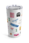 Ted Lasso tumbler. Ted's iconic sunglasses, visor, and whistle, fizzy water, a dart board, bbq sauce, toy soldiers, Roy's curse word tab, Keely's planner, Jamie's signature hat, Nate's money box, peanut butter, Roy's rose and yoga mat, the team curse poster, the dreaded dress shoes, Earl's dog tag, gold fish, pint of beer, biscuits with the boss, Sophie's bad breath toothpaste, the captain band, chess pieces, and a tea cup