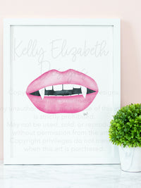 Glam Pink Vampire Lips Art Print