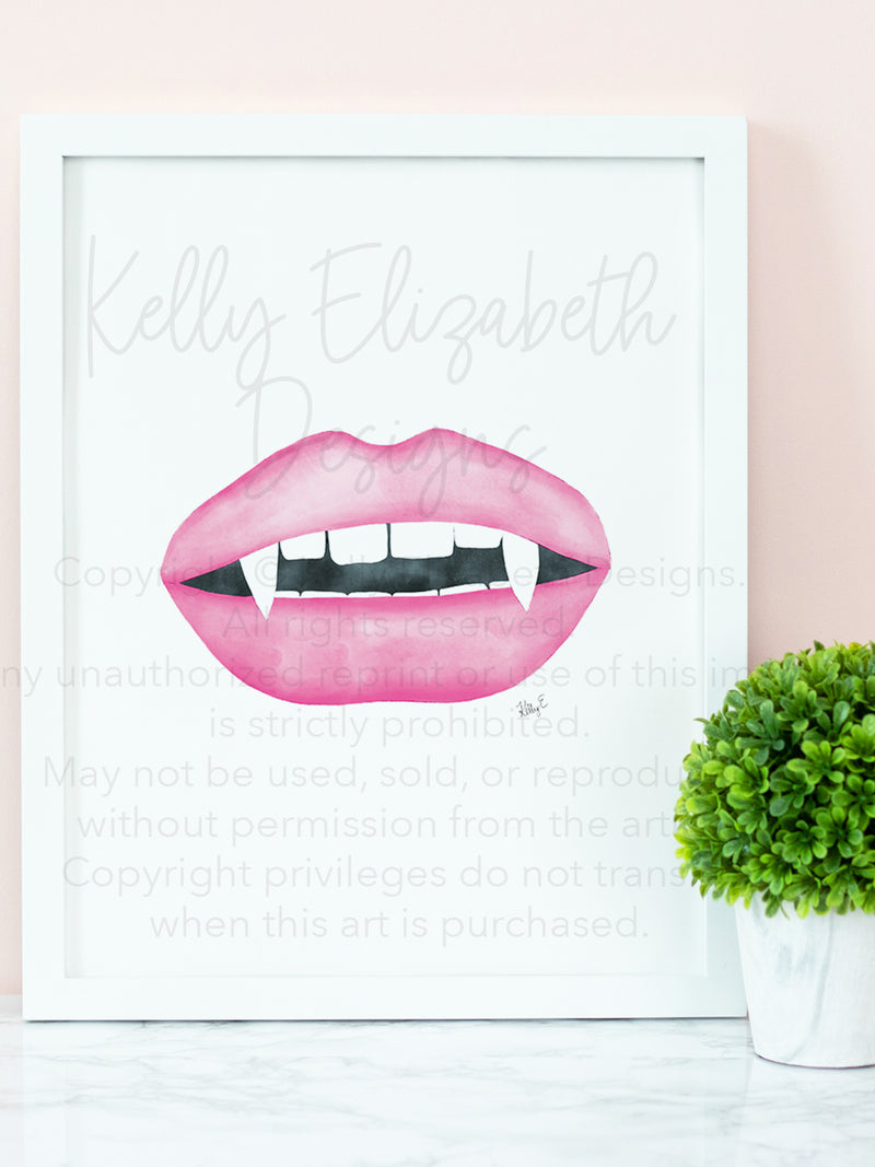 Glam Pink Vampire Lips Art Print