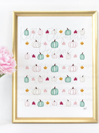 Pastel Pumpkins and Leaves Art Print